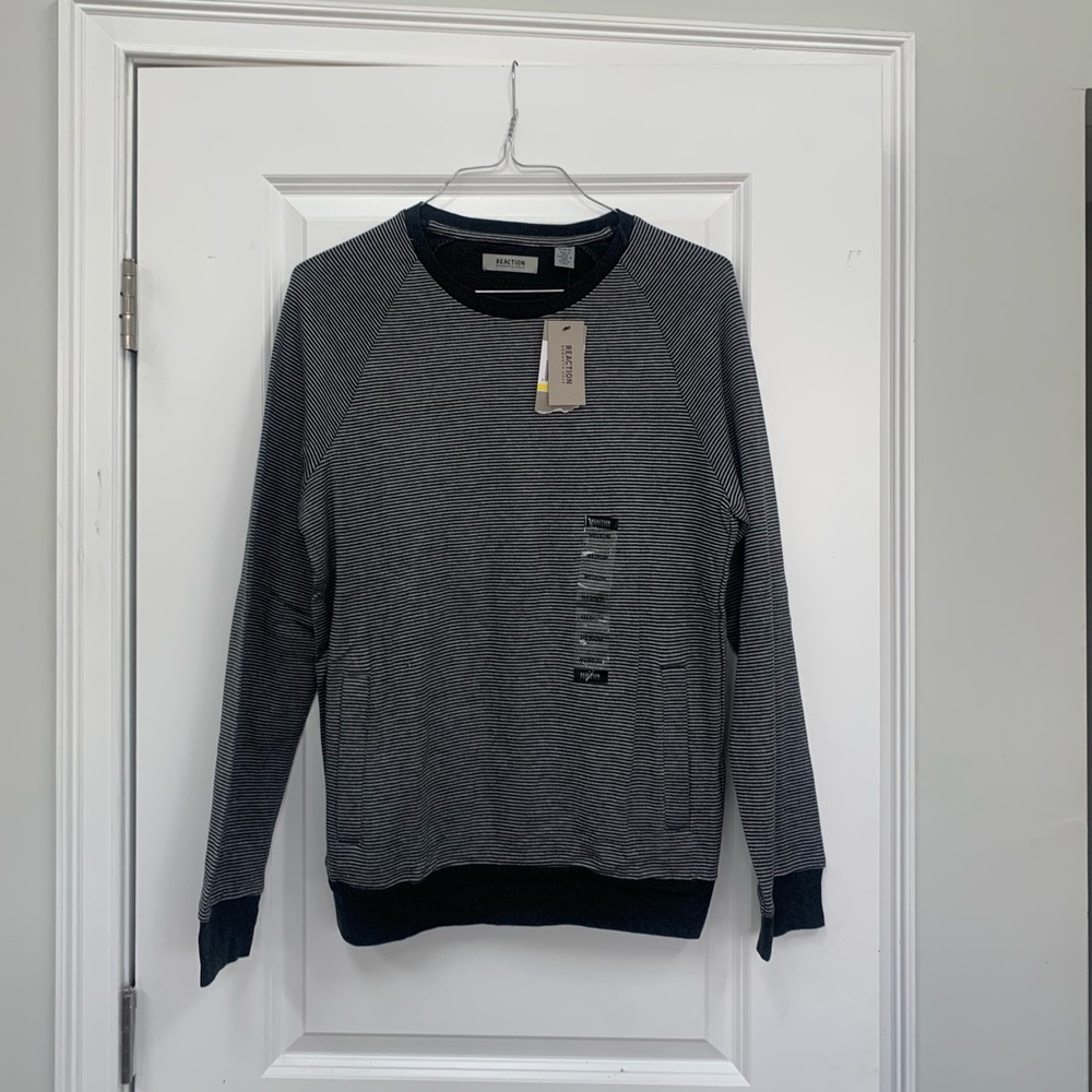 NWT Kenneth Cole Reaction Mens medium striped sweater with pockets 100% cotton